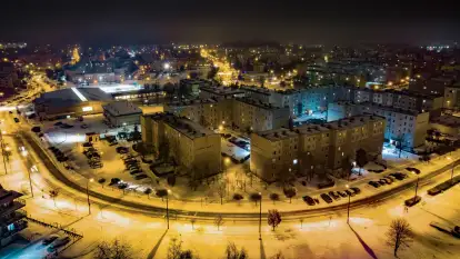 Nocne Giżycko z lotu ptaka, marzec 2023 r.