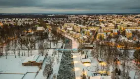 Giżycko pod koniec dnia z drona, styczeń 2026 r. - zdjęcie 2