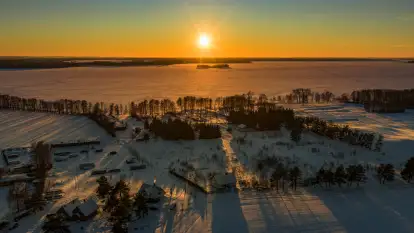 Jezioro Dargin i okolice Nowego Harszu o zachodzie słońca, styczeń 2026 r.